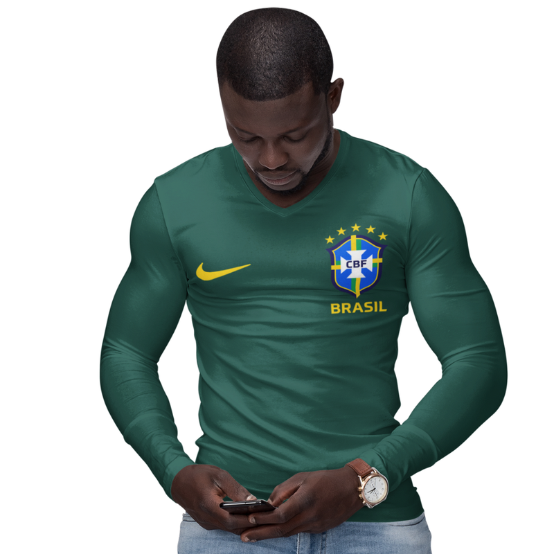 Camisa Manga Longa Térmica Masculina Tecido Ice Malha Fria com Proteção UV Fator 50+ Seleção Brasileira