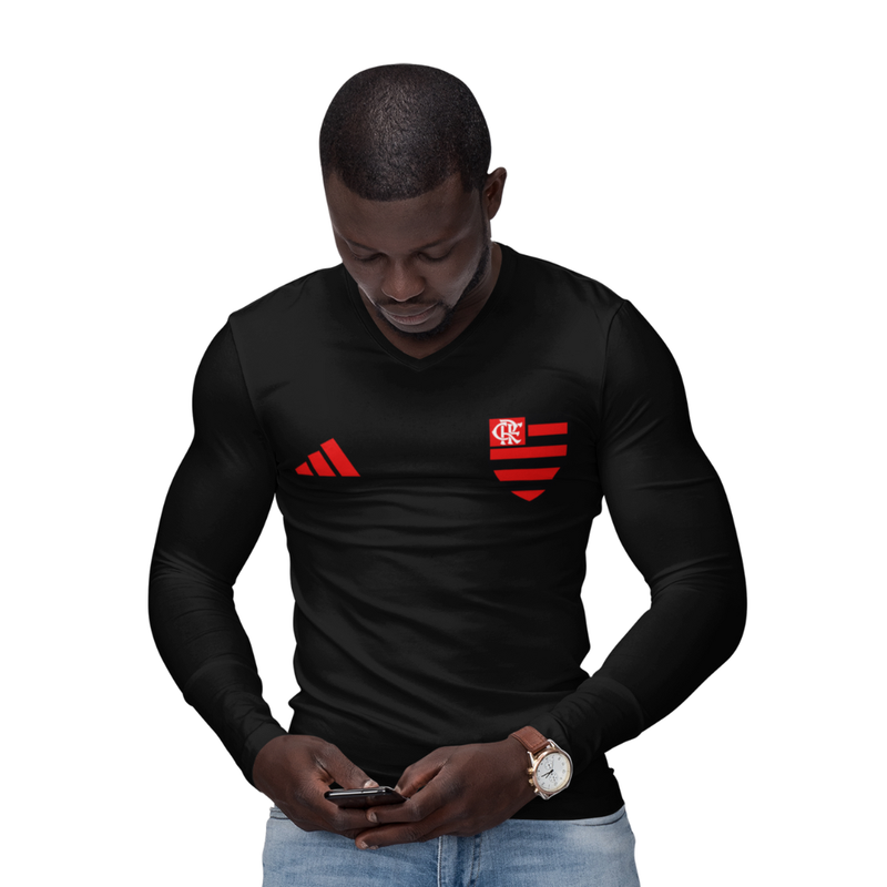 Camisa Manga Longa Térmica Masculina Tecido Ice Malha Fria com Proteção UV Fator 50+ Mengão Escudo