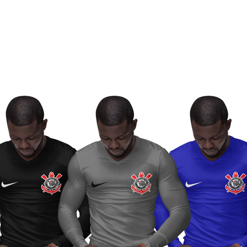 Kit 3 Camisas Térmicas Masculinas Tecido Ice Malha Fria com Proteção UV Fator 50+ Corinthians