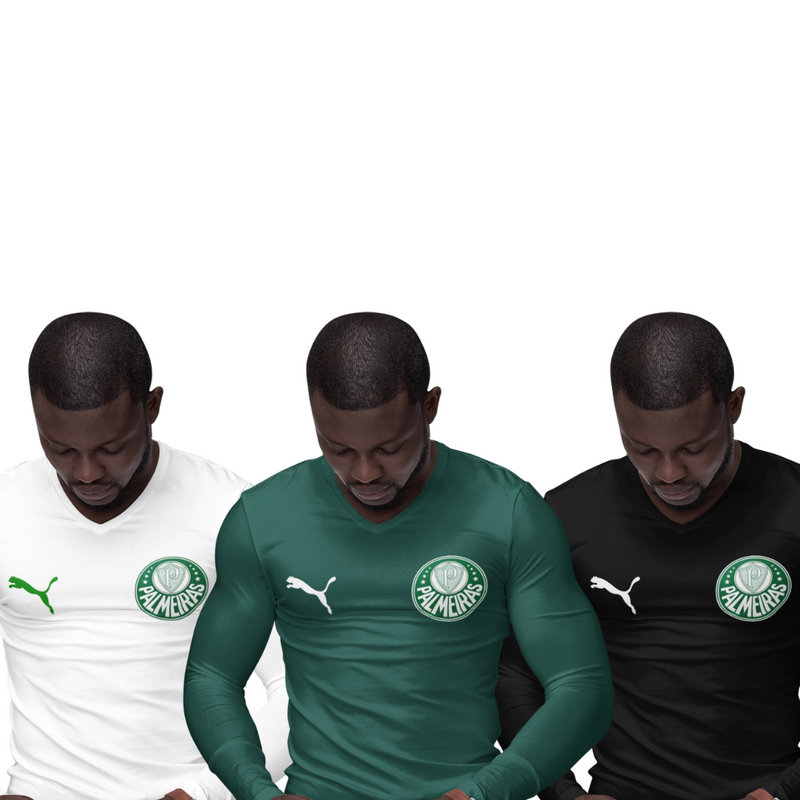 Kit 3 Camisas Térmicas Masculinas Tecido Ice Malha Fria com Proteção UV Fator 50+ Palmeiras